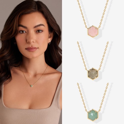 Amazon Hot-Selling New Hexagonal Natural Stone Necklace Niche Design Geometric Hexagonal Collarbone Chain