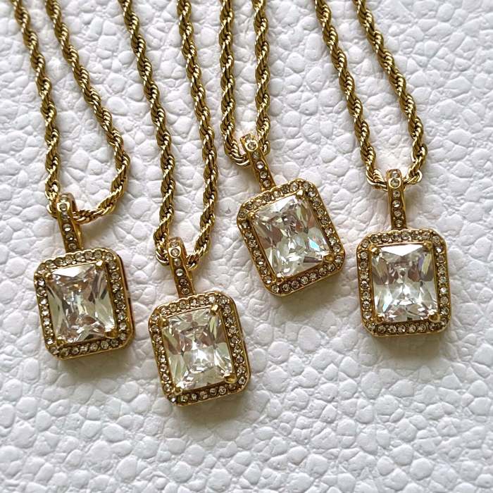 Cross-Border Hot Sale Retro British Style Niche In Trend Zircon Full Diamond Square Braided Titanium Steel Chain