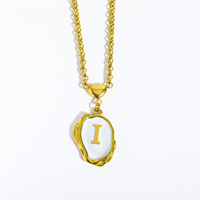 Stainless Steel European and American Cross-Border INS Style New 26 Letters Oil Drop 3D Necklace 18K Gold Plated Sweater Chain