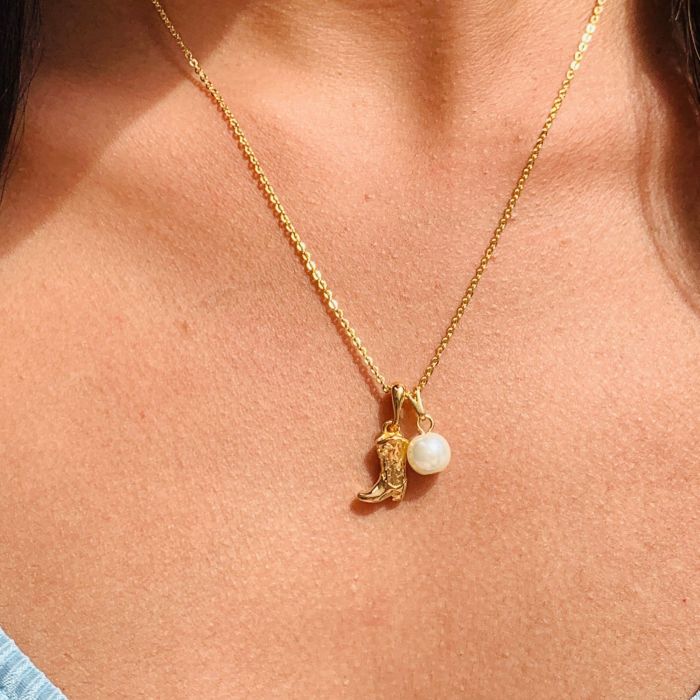 Cowboy Boots Cowboy Hat Pendant Necklace Pearl Pendant Furnace Vacuum Plating 18K Real Gold