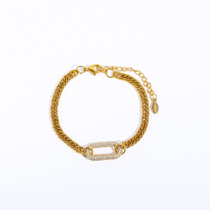Cross-Border Hot Sale Retro British Style Niche In Trend Zircon Full Diamond Square Braided Titanium Steel Chain