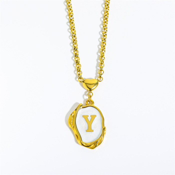Stainless Steel European and American Cross-Border INS Style New 26 Letters Oil Drop 3D Necklace 18K Gold Plated Sweater Chain