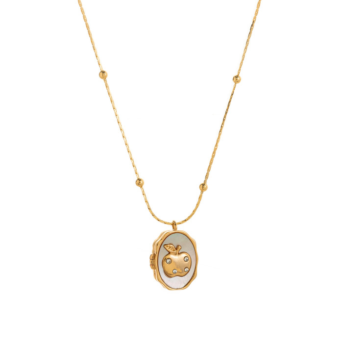 Amazon Strawberry Shell Photo Album Fruit Photo Frame Necklace Vintage Openable Necklace Real Gold Plated Color Retention