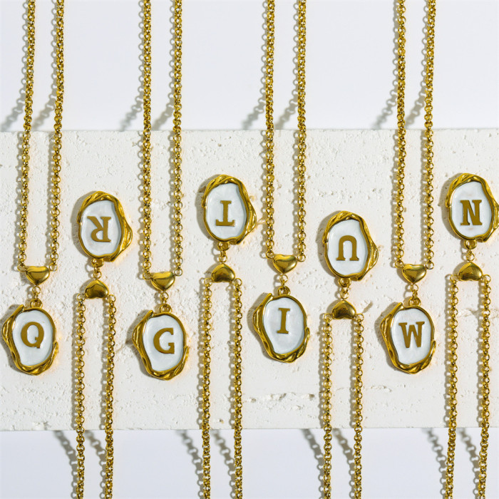 Stainless Steel European and American Cross-Border INS Style New 26 Letters Oil Drop 3D Necklace 18K Gold Plated Sweater Chain