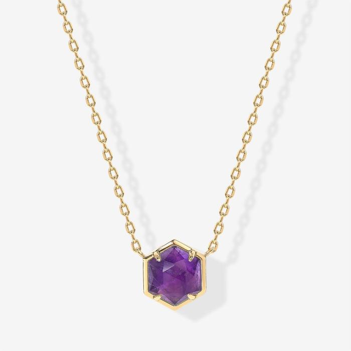 Amazon Hot-Selling New Hexagonal Natural Stone Necklace Niche Design Geometric Hexagonal Collarbone Chain