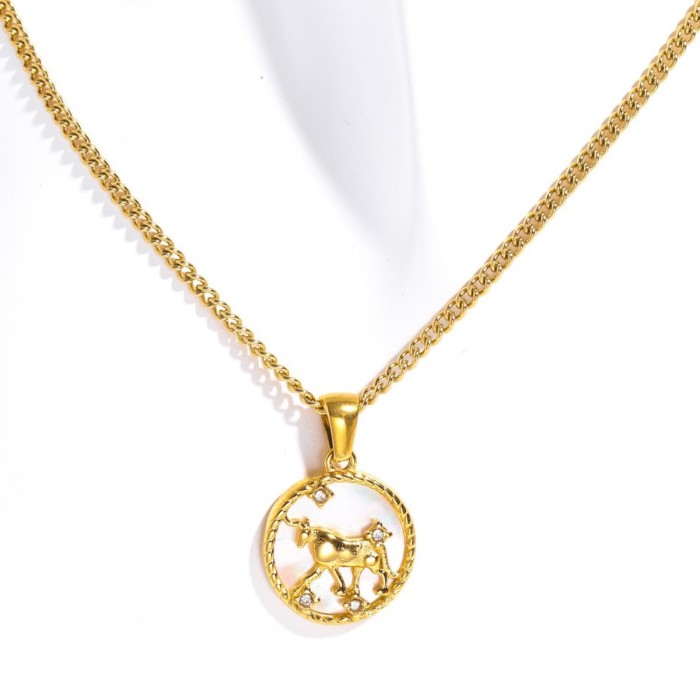 Stainless Steel European and American 12 Zodiac Shell Zodiac Coin Necklace Furnace Vacuum Plating 18k Gold Color Retention