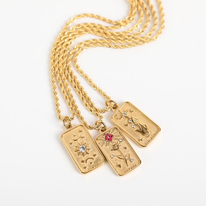 Stainless Steel Niche Design Flower Sun God Rectangular Three-Dimensional Relief Inlaid Diamond Eight-Pointed Star Necklace Sweater Chain