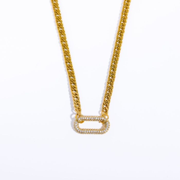 Cross-Border Hot Sale Retro British Style Niche In Trend Zircon Full Diamond Square Braided Titanium Steel Chain