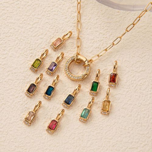 Cross-Border New Style Twelve Birthstone Necklace for Women Fresh Sweet Simple Adjustable Clasp Fashion Princess Square Diamond