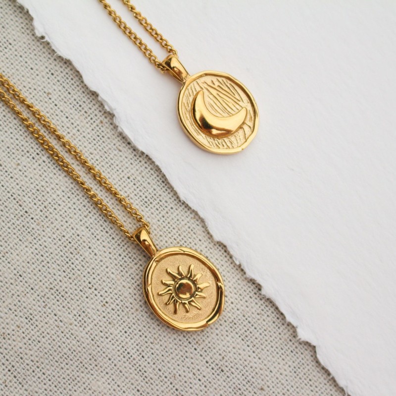 Cross-Border Sun Moon Round Coin Necklace Stainless Steel Necklace Titanium Steel Furnace Real Gold Plating 18k