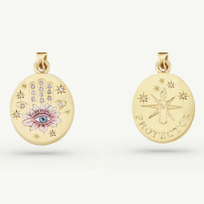 European and American Cross-Border Painted Rabbit Flower Four-Leaf Clover Warrior Guardian Tarot Necklace Vacuum Electroplated 18k Real Gold