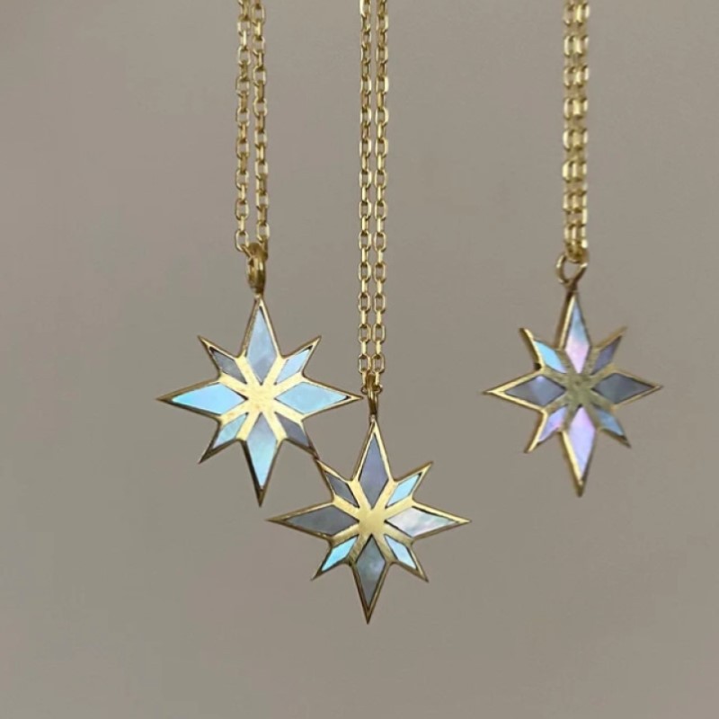 European and American Natural Abalone Shell Patch Titanium Steel Vacuum Furnace Electroplated 18K Gold Hexagram Clavicle Chain Color Retention