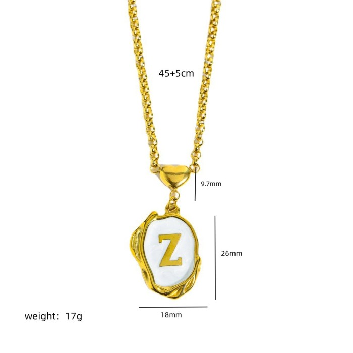 Stainless Steel European and American Cross-Border INS Style New 26 Letters Oil Drop 3D Necklace 18K Gold Plated Sweater Chain
