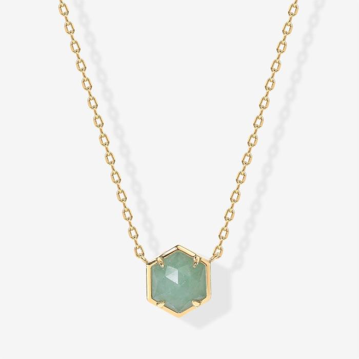 Amazon Hot-Selling New Hexagonal Natural Stone Necklace Niche Design Geometric Hexagonal Collarbone Chain