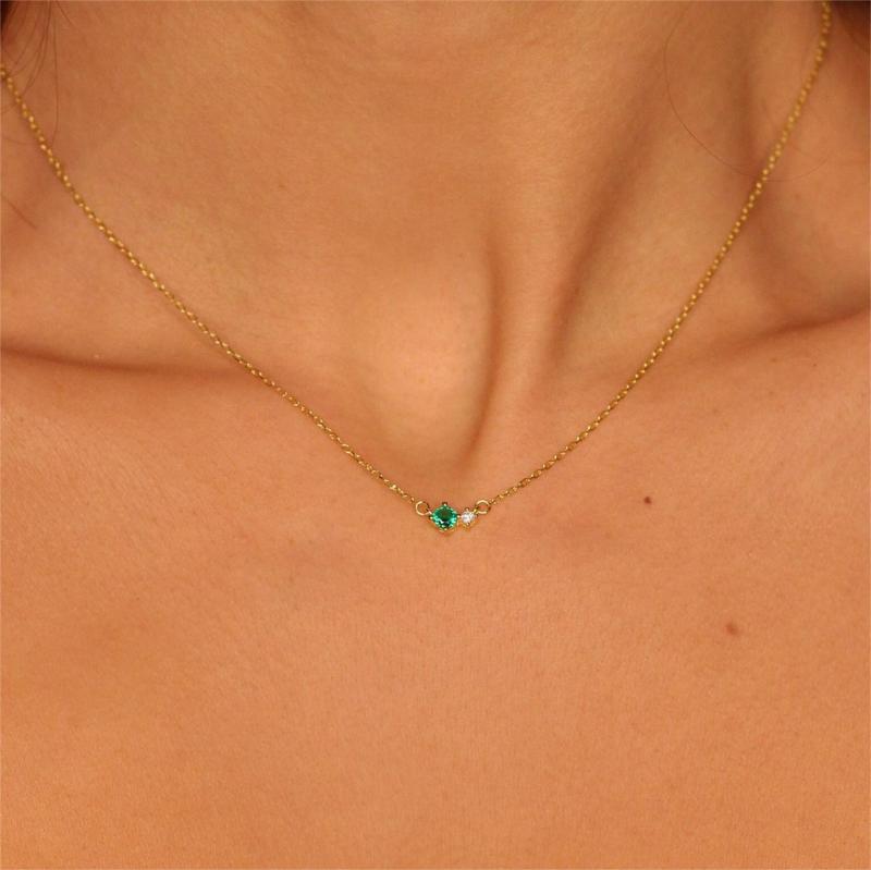 12 Birthstone Zircon Vintage Artistic Necklace Collarbone Chain Stainless Steel 18K Gold Plated Necklace