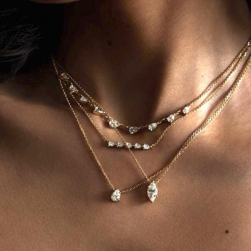European and American Zircon Oval Round Pendant Necklace Simple Ins Fashion Furnace Vacuum Plating