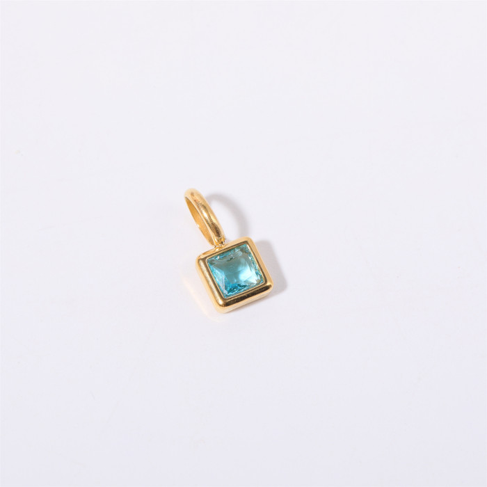 Stainless Steel Colorful 12 Birthstone Pendant DIY Accessories Necklace for Women Twelve Birthstone Square Colorful Z...