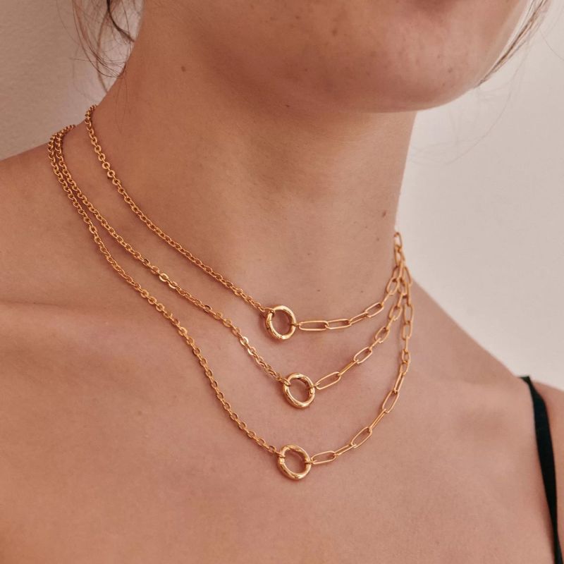 European and American Style Adjustable Necklace Pendant DIY Accessories for Women Basic Chain Open Circle Electroplated 18K Gold Color Retention