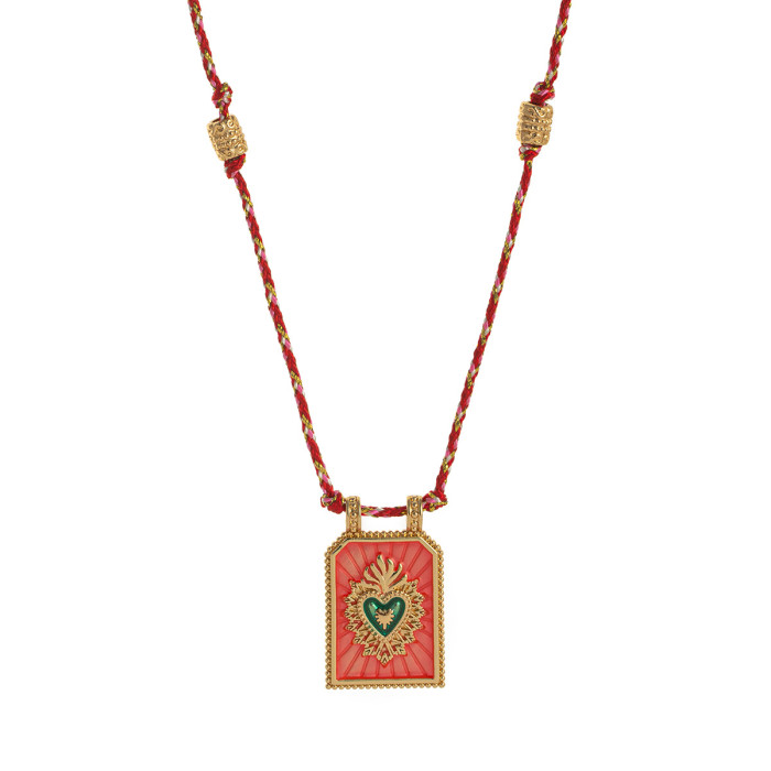 Fashion Simple Colorful Rope Heart Versatile Tarot Card Pendant Necklace Lucky Bead Chain Gold Plated