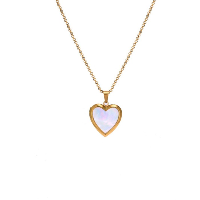 Titanium Steel Valentine's Day Proposal Natural Shell Heart-shaped Commemorative Photo Box Pendant Necklace Open and Close Pendant High Color Retention