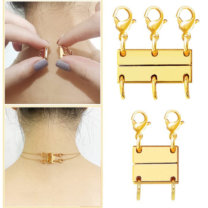 Cross-Border Jewelry Accessories Layered Magnetic Necklace Clasp Stacking Necklace Multi-Layer Clasp Copper Gold-Plated Magnetic Clasp