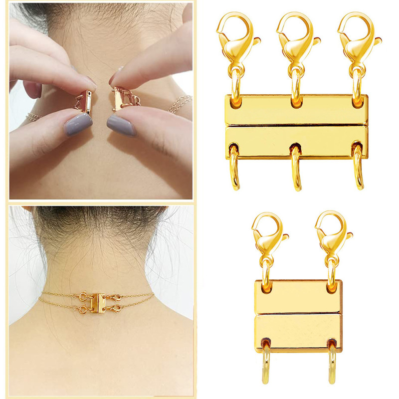 Cross-Border Jewelry Accessories Layered Magnetic Necklace Clasp Stacking Necklace Multi-Layer Clasp Copper Gold-Plated Magnetic Clasp