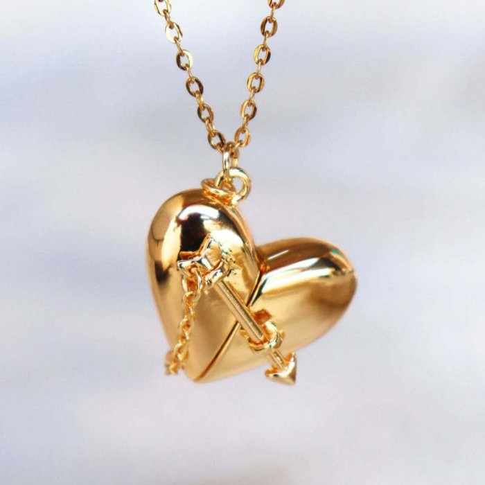 Titanium Steel Valentine's Day Proposal Natural Shell Heart-shaped Commemorative Photo Box Pendant Necklace Open and Close Pendant High Color Retention