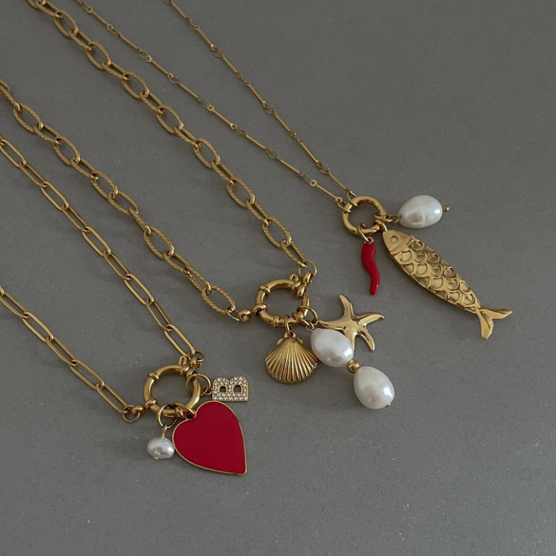 Cross-Border Vintage 12 Birthstone Pendant Adjustable Necklace Multiple Pendants DIY Boots Heart Pearl 18K Gold Color Retention