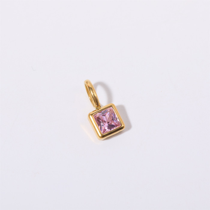Stainless Steel Colorful 12 Birthstone Pendant DIY Accessories Necklace for Women Twelve Birthstone Square Colorful Z...
