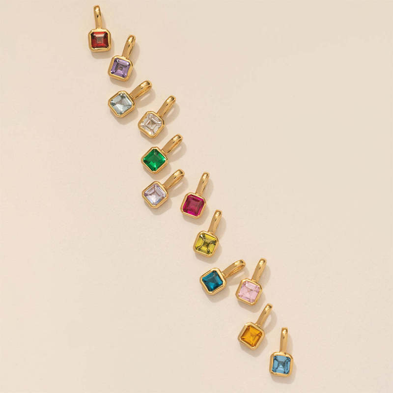 Stainless Steel Colorful 12 Birthstone Pendant DIY Accessories Necklace for Women Twelve Birthstone Square Colorful Zircon Pendant