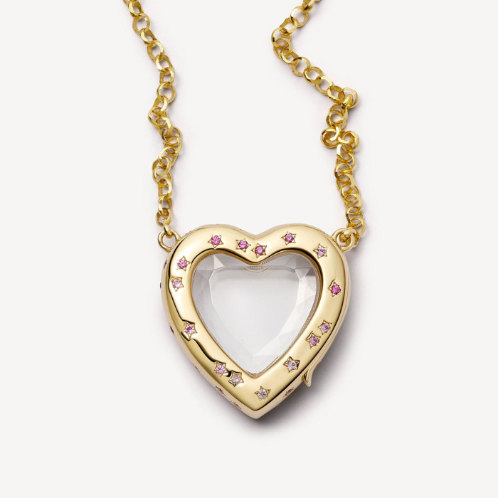 European and American Retro Personality Photo Box Pendant Openable Hollow Design Transparent Box DIY Pendant 18k Gold Color Retention