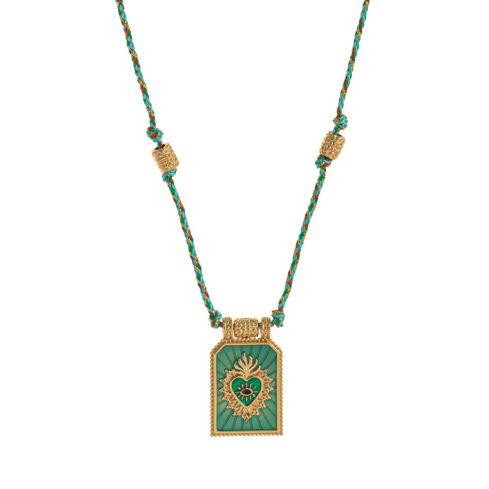Fashion Simple Colorful Rope Heart Versatile Tarot Card Pendant Necklace Lucky Bead Chain Gold Plated