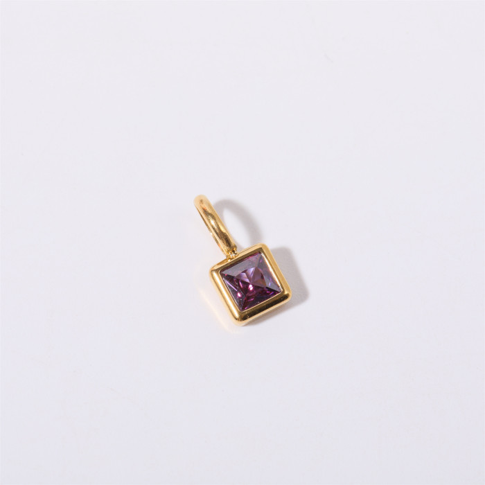 Stainless Steel Colorful 12 Birthstone Pendant DIY Accessories Necklace for Women Twelve Birthstone Square Colorful Z...