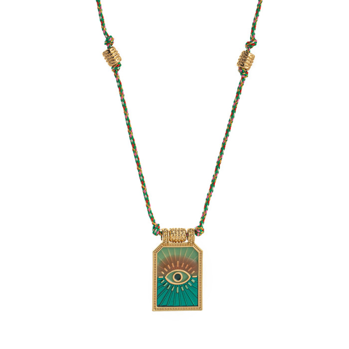 Fashion Simple Colorful Rope Heart Versatile Tarot Card Pendant Necklace Lucky Bead Chain Gold Plated
