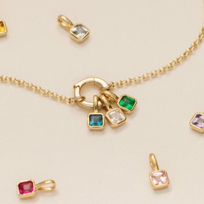 Stainless Steel Colorful 12 Birthstone Pendant DIY Accessories Necklace for Women Twelve Birthstone Square Colorful Z...