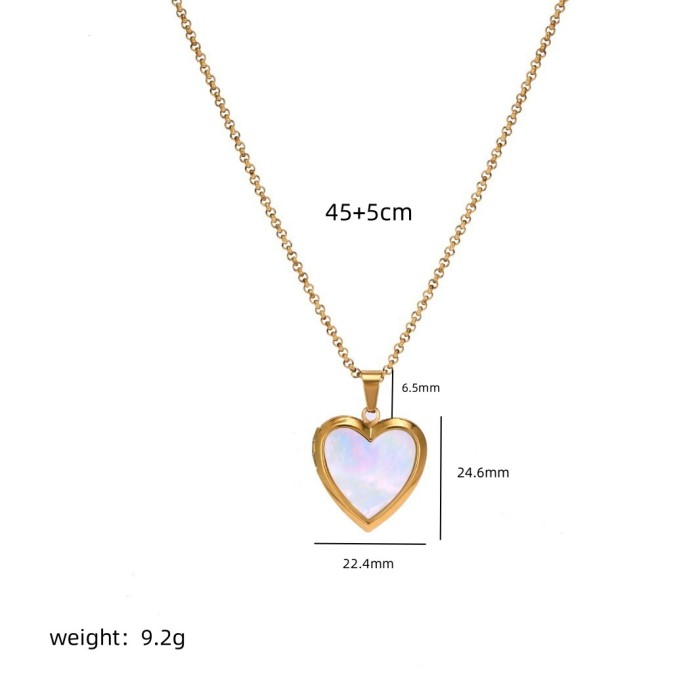 Titanium Steel Valentine's Day Proposal Natural Shell Heart-shaped Commemorative Photo Box Pendant Necklace Open and Close Pendant High Color Retention