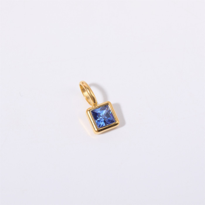 Stainless Steel Colorful 12 Birthstone Pendant DIY Accessories Necklace for Women Twelve Birthstone Square Colorful Z...