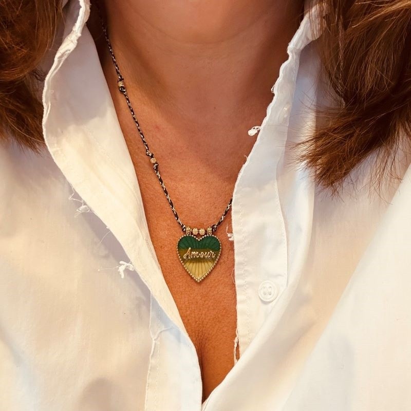 Cross-Border European and American Fashion Simple Colorful Rope Heart Versatile Tarot Card Pendant Necklace Lucky Bead Chain Gold Plated