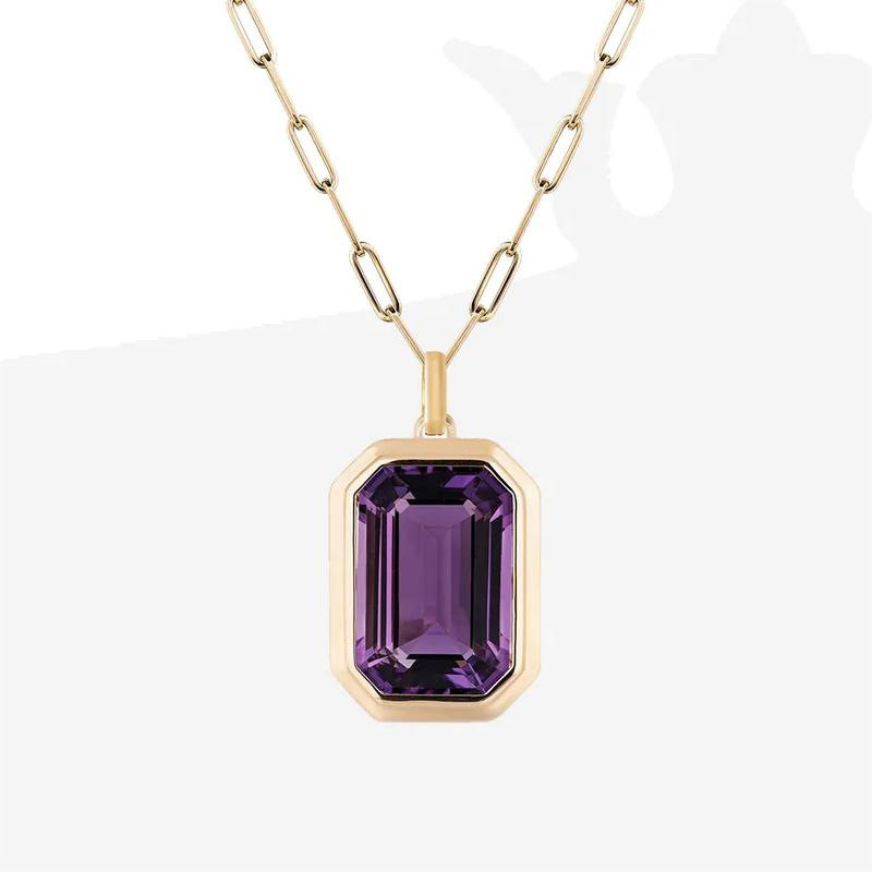 Stainless Steel Square Rock Candy Heart Zircon Pendant Paperclip Chain Women Ins High Praise Jewelry Color Retention Electroplating