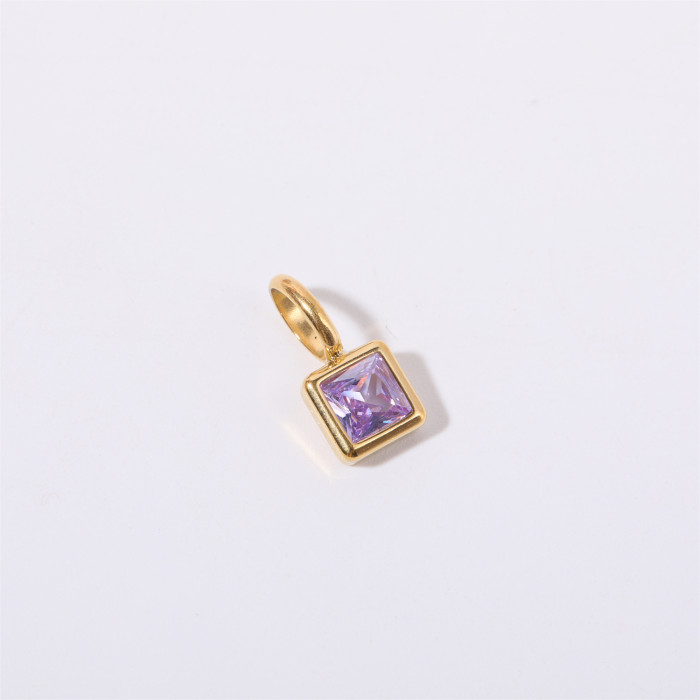 Stainless Steel Colorful 12 Birthstone Pendant DIY Accessories Necklace for Women Twelve Birthstone Square Colorful Z...