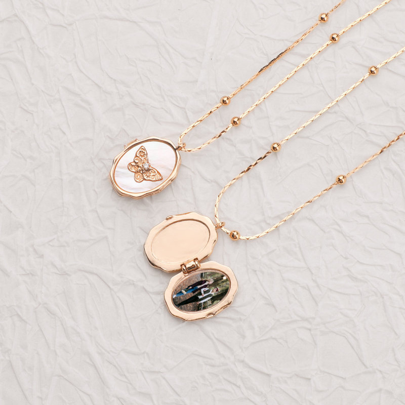Amazon Butterfly Shell Photo Album Frame Necklace Vintage Openable Necklace Real Gold Plated Color Retention
