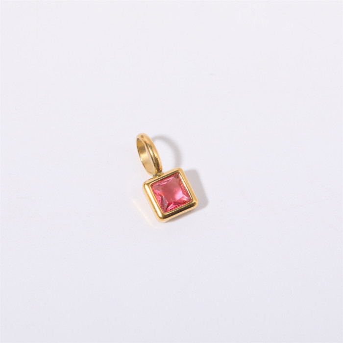 Stainless Steel Colorful 12 Birthstone Pendant DIY Accessories Necklace for Women Twelve Birthstone Square Colorful Z...