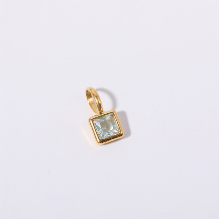 Stainless Steel Colorful 12 Birthstone Pendant DIY Accessories Necklace for Women Twelve Birthstone Square Colorful Z...