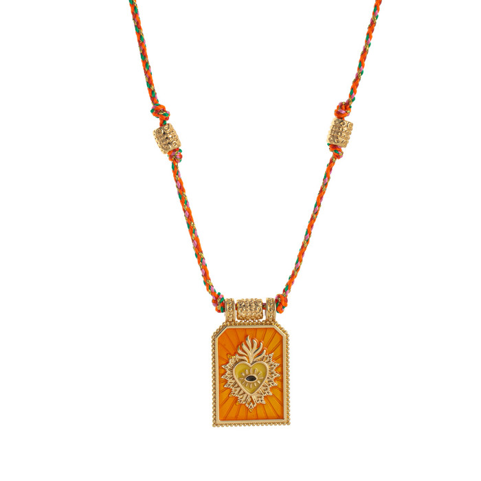Fashion Simple Colorful Rope Heart Versatile Tarot Card Pendant Necklace Lucky Bead Chain Gold Plated