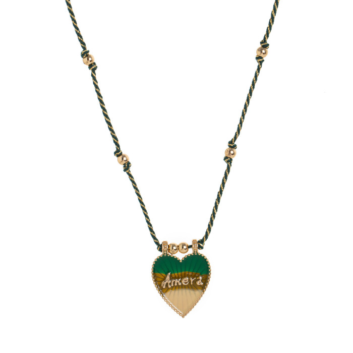 Fashion Simple Colorful Rope Heart Versatile Tarot Card Pendant Necklace Lucky Bead Chain Gold Plated