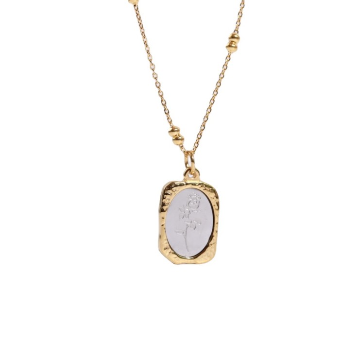 Stainless Steel Niche Design Medieval Vintage Jewelry Magic Mirror Rose Flower Necklace Sweater Chain 18K Plated
