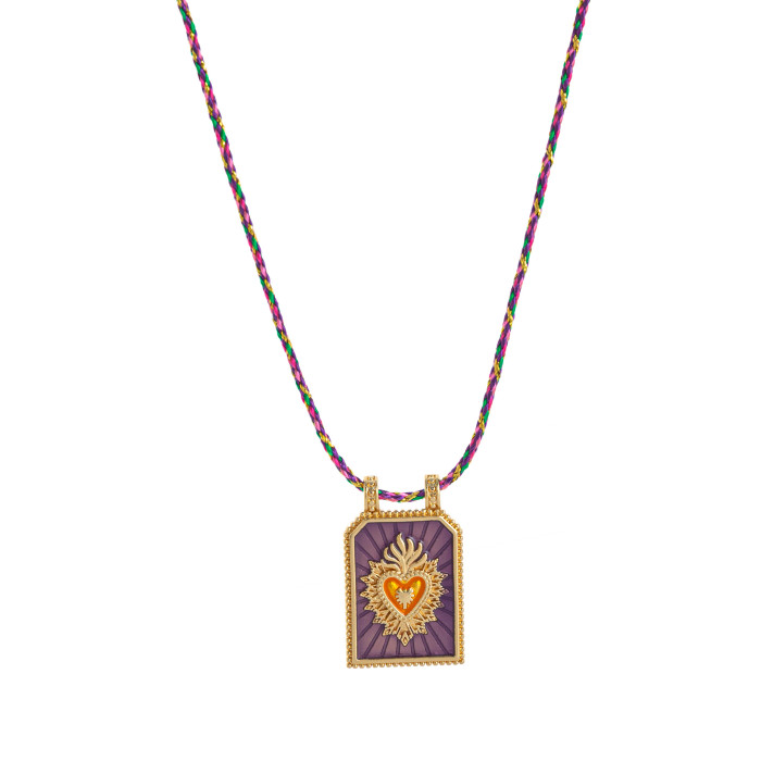 Fashion Simple Colorful Rope Heart Versatile Tarot Card Pendant Necklace Lucky Bead Chain Gold Plated