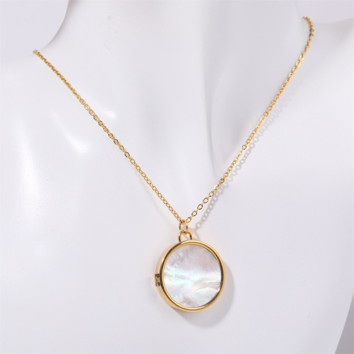 Ins Style Photo Album Minimalist Shell Pendant Magnetic Photo Box Pendant Necklace Square Round Simple Necklace