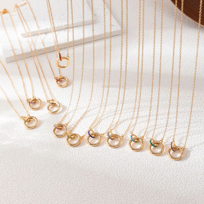 European and American Cross-Border Colorful Twelve Birthstone Niche Adjustable Necklace Light Luxury Women's Collarbone Chain Gold Plated