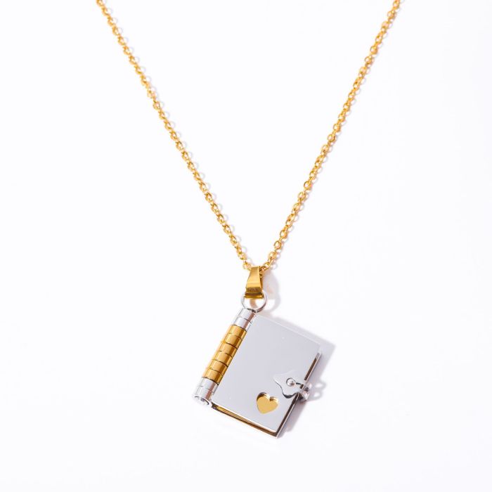 Stainless Steel Couple Book Pendant Necklace Personality Ins Heart Open and Close Book Sweater Chain